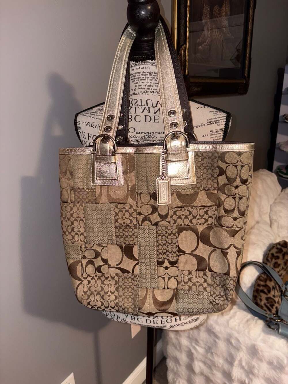 Coach Signature Patchwork Tote Bag F12318 Brown Metallic
